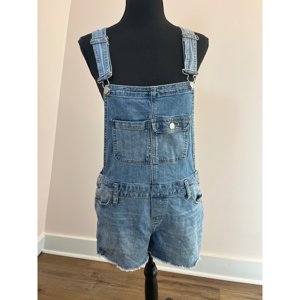 Mossimo Denim Womens Medium Wash Short Overalls Raw Hem Size S P Shortalls
